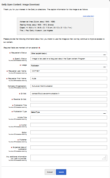 formulaire Formulaire que j'ai eu à remplir pour une image (scultpure du cheval) pour cet article- Dissuasif...
