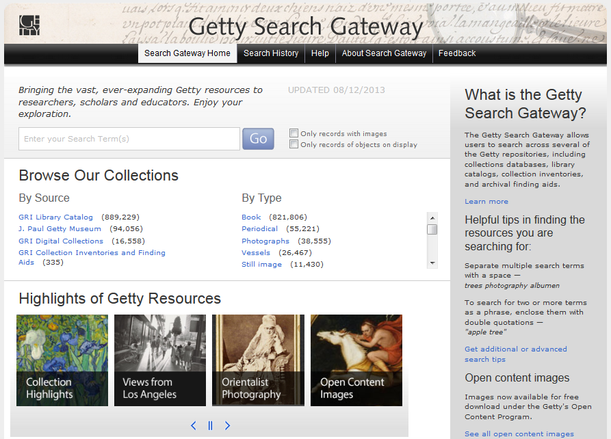 getty-open Capture d'écran de la recherche des contenus de The Getty © The Getty